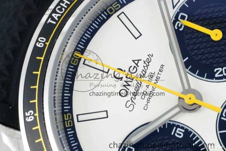 0706 TopPick Speedmaster Racing Master SS HKF Best Edition White Black Dial on Black Rubber Strap A 7813